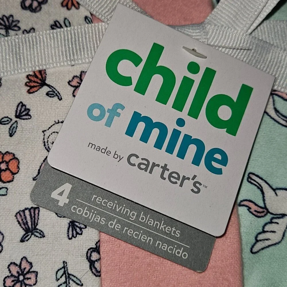 NEW Carter's Child of Mine 4 Receiving Blanket Lot Pink Flower Owl Unicorn Heart